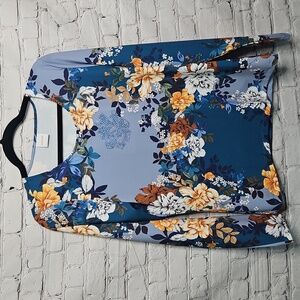 Madeleine Blue / Orange Floral Crewneck Long Sleeve Blouse Size 10 EUC